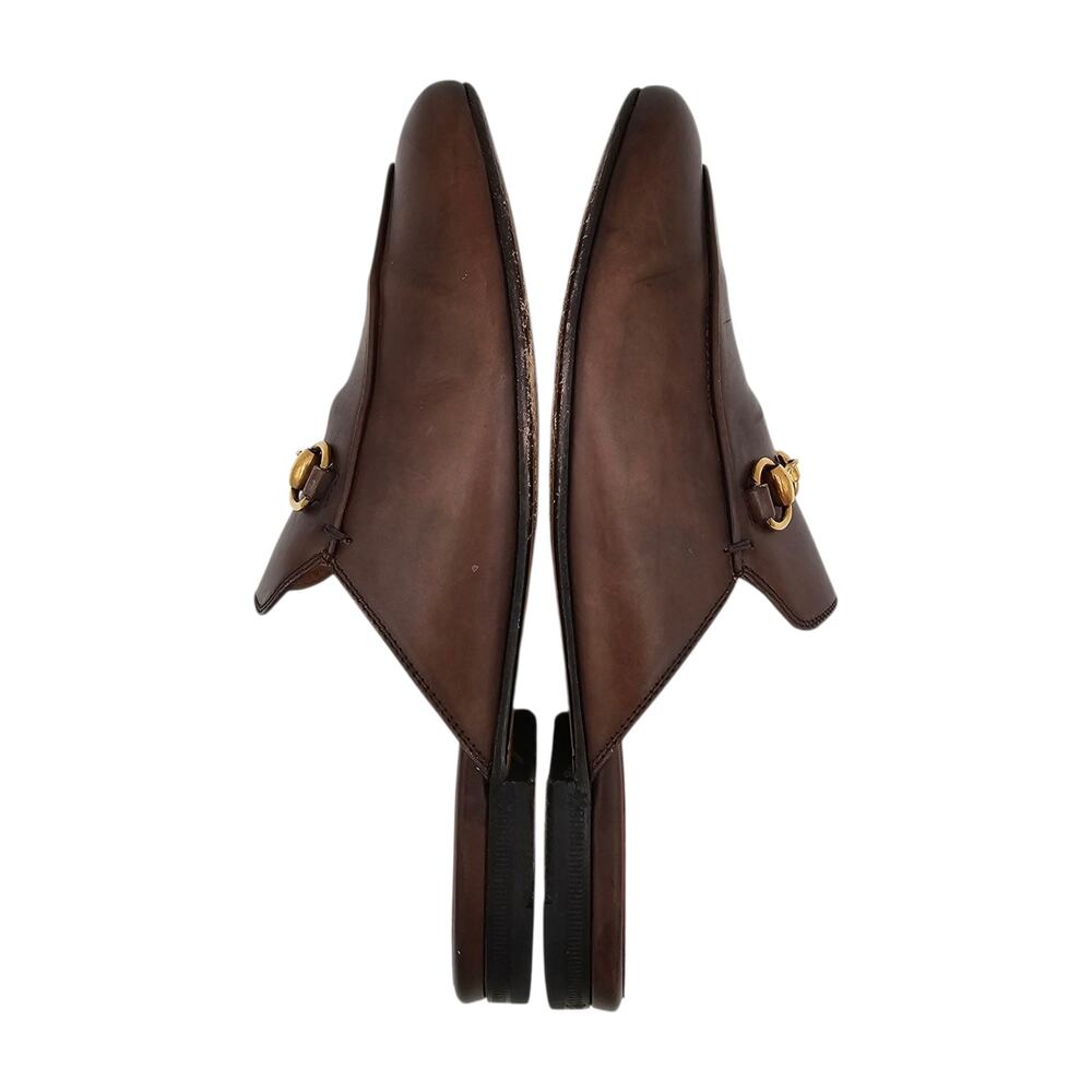 Gucci Brown Leather Horsebit Backless Loafers - Picture 5 of 9